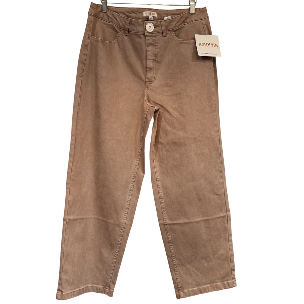 Molly Yeh Womens Wide Leg Pants Tan Brown Size 12 Country Chic Western Workwear‎
